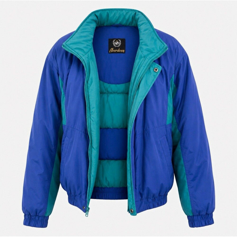 Vtg 80s 90s Aberdeen Puffer Ski Jacket Unisex M Blue Teal Colorblock